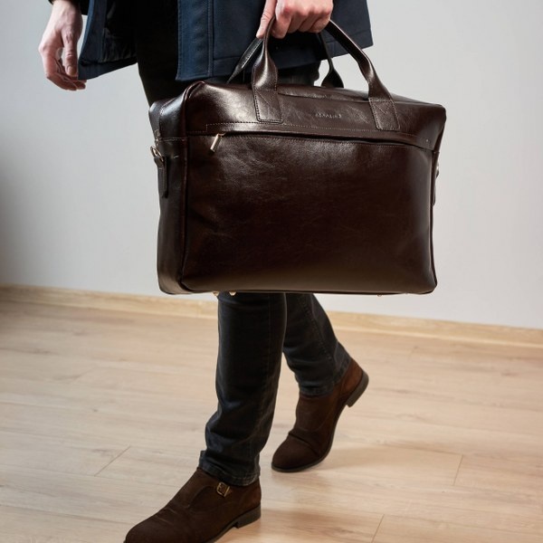 Duża skórzana torba męska Brodrene R03XL – brązowa ciemna