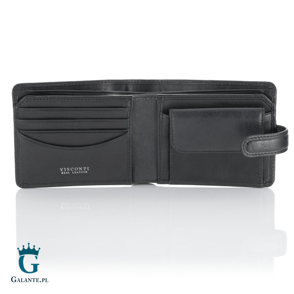 Mały zapinany portfel skórzany Visconti TSC-47 czarny