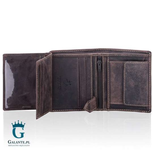 Mały portfel męski Visconti Nubuk V-708 RFID – brązowy ciemny