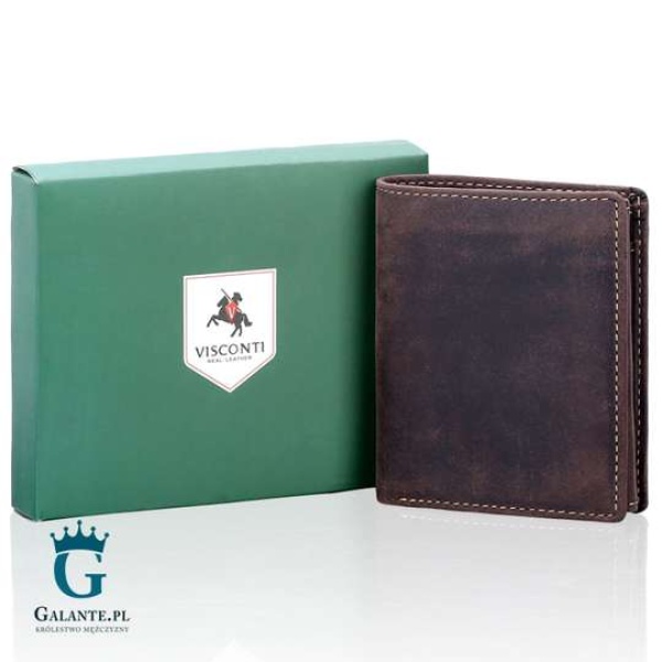 Mały portfel męski Visconti Nubuk V-708 RFID – brązowy ciemny