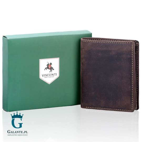 Portfel męski Visconti Nubuk V-709 Hunter RFID – brązowy ciemny