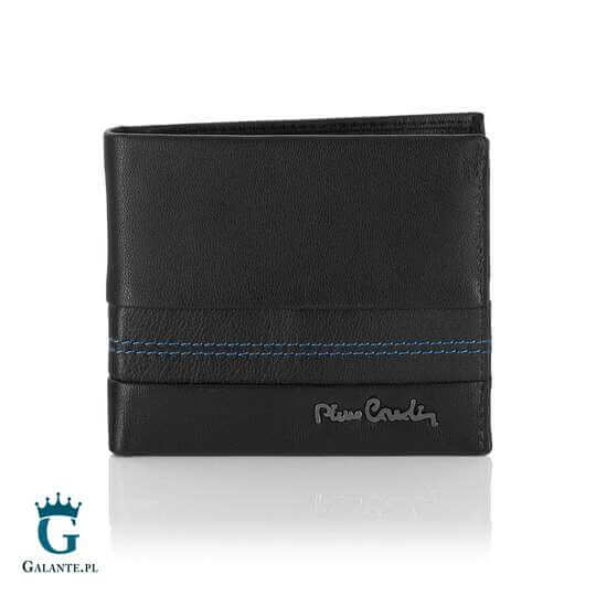 Mały skórzany portfel męski z przeszyciami Pierre Cardin TILAK97 8824 – niebieski