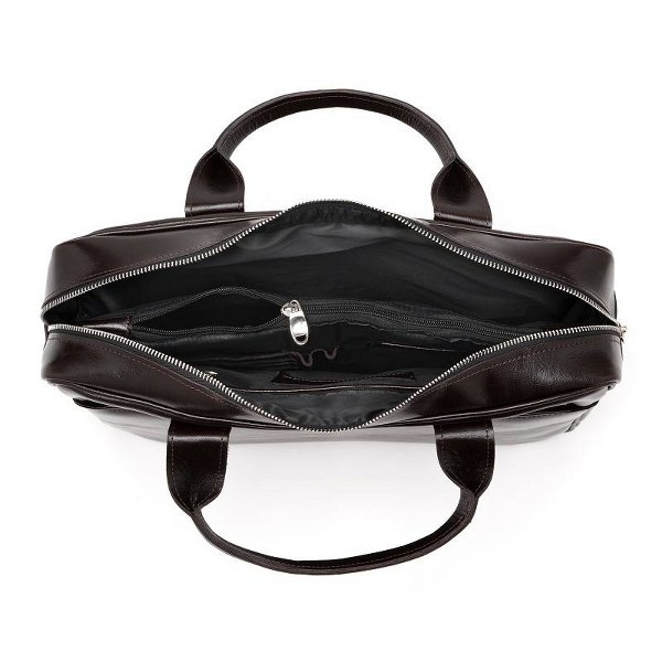 Torba na laptop z gładkiej skóry licowej Brodrene R12 ciemnobrązowa