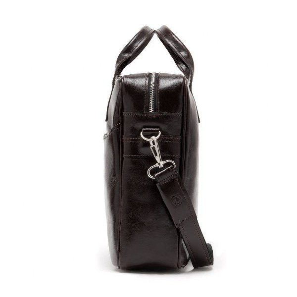 Torba na laptop z gładkiej skóry licowej Brodrene R12 ciemnobrązowa