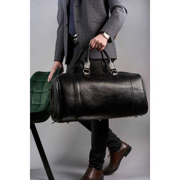 Skórzana torba podróżna na ramię Brodrene R30 czarna