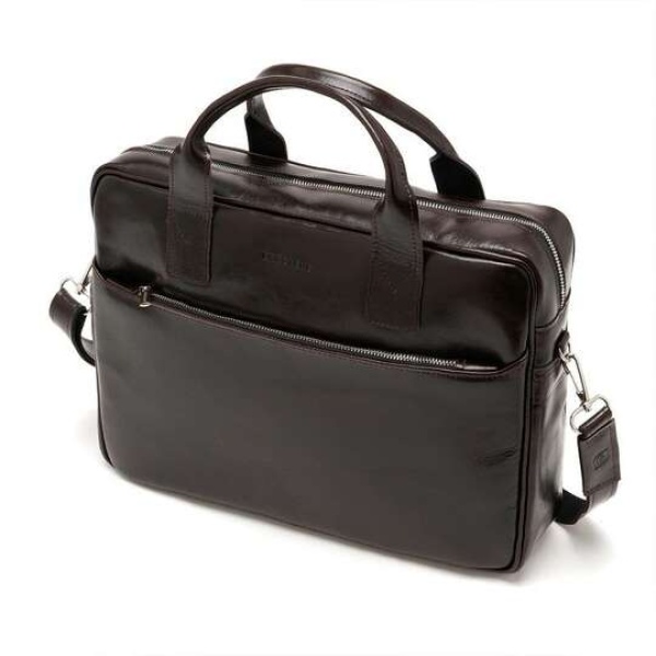 Torba na laptop z gładkiej skóry licowej Brodrene R12 ciemnobrązowa