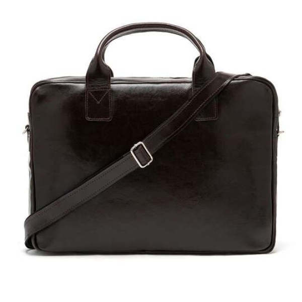 Torba na laptop z gładkiej skóry licowej Brodrene R12 ciemnobrązowa