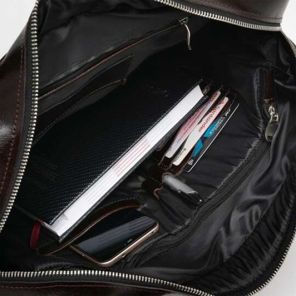 Torba na laptop z gładkiej skóry licowej Brodrene R12 ciemnobrązowa