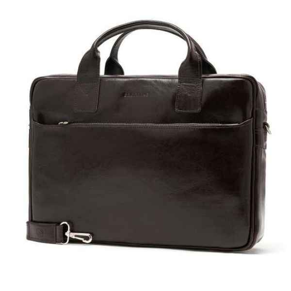 Torba na laptop z gładkiej skóry licowej Brodrene R12 ciemnobrązowa