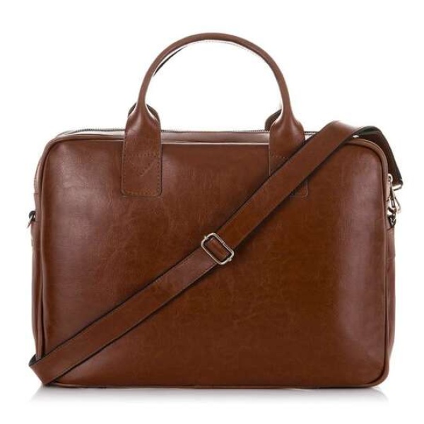 Torba na laptop ze skóry licowej Brodrene R12 jasny brąz
