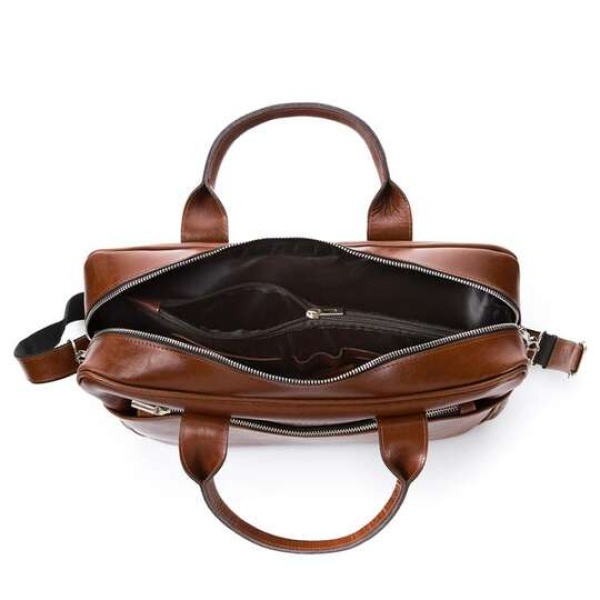 Torba na laptop z gładkiej skóry licowej Brodrene R12 jasnobrązowy