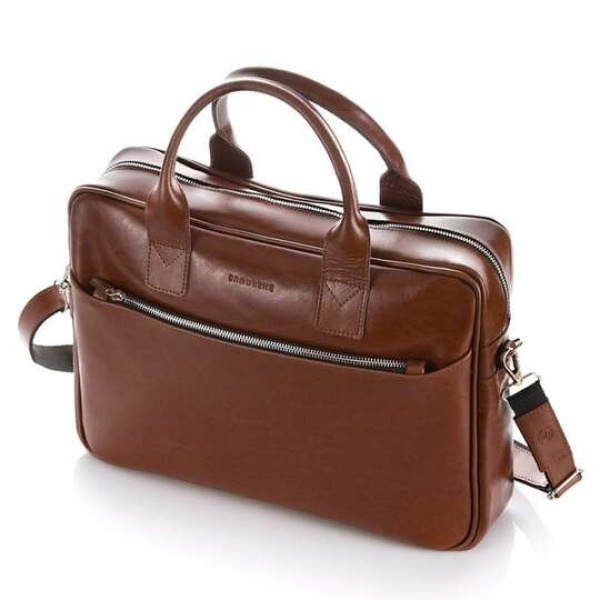 Torba na laptop ze skóry licowej Brodrene R12 jasny brąz