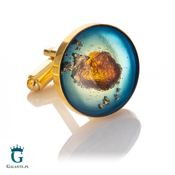 Pozłacane spinki do mankietów Bałtycki Bursztyn w Żywicy SMB-008Z