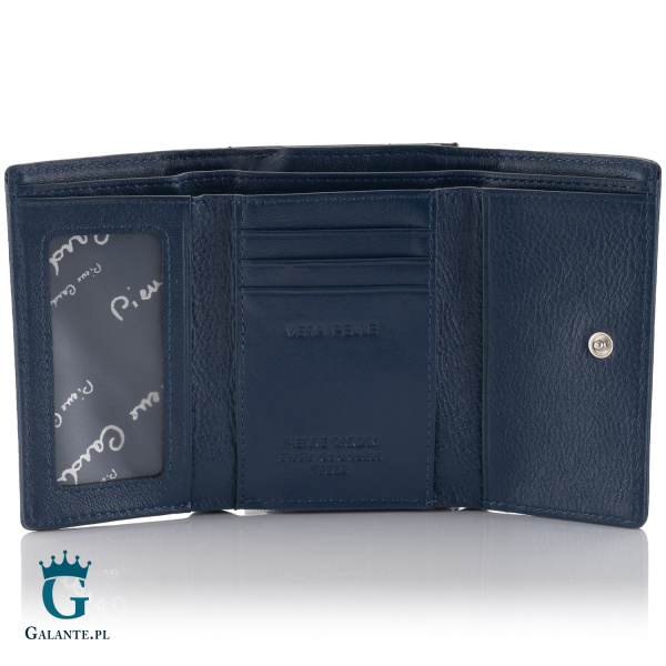 Portfel damski Pierre Cardin ze skóry włoskiej zapinany na bigiel – granatowy