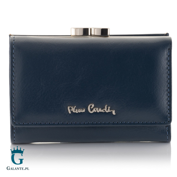Portfel damski Pierre Cardin ze skóry włoskiej zapinany na bigiel – granatowy