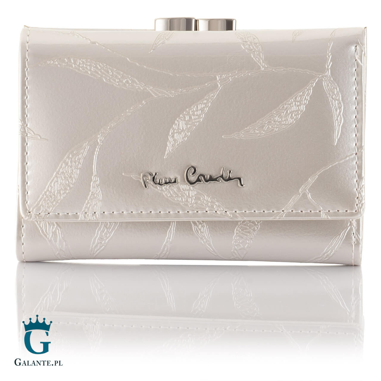 Portfel damski Pierre Cardin na zatrzask 02 LEAF 108 – Srebrny