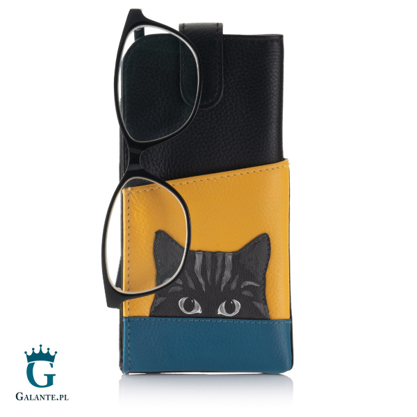 Skórzany futerał na okulary Ciekawski Kot Yoshi Y4309