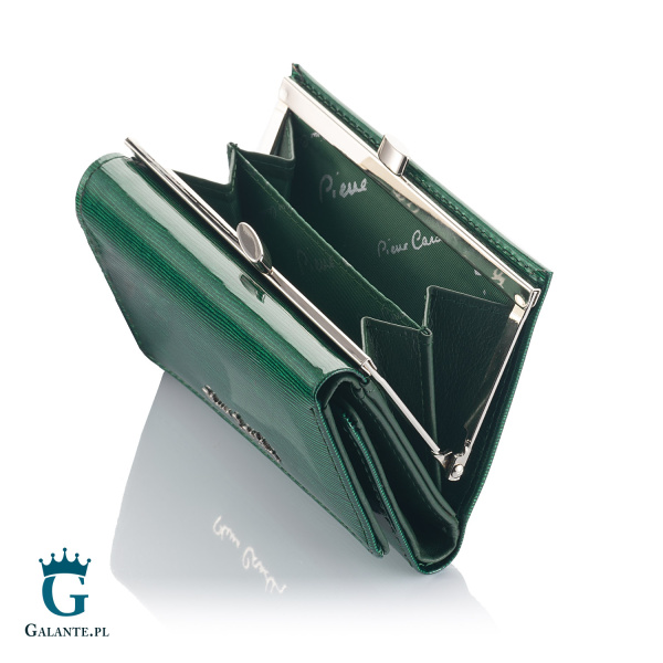 Mały Damski Portfel Pierre Cardin Lakierowany zapinany na bigiel 05 LINE 117 – zielony