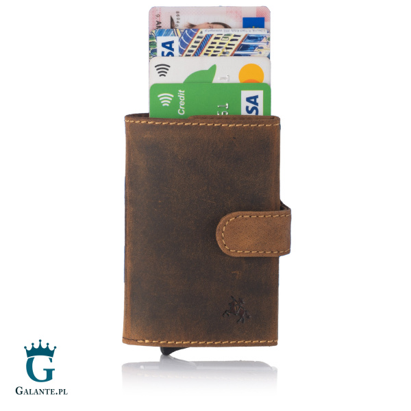Cienka banknotówka męska z podajnikiem kart Visconti VSL-59 – brązowa