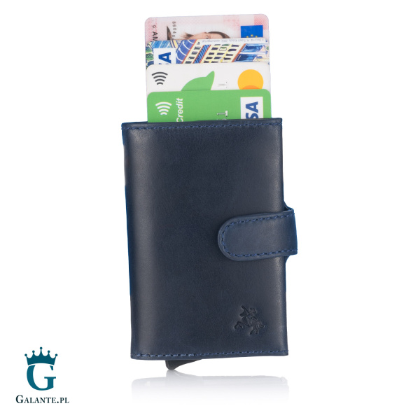 Cienka banknotówka męska z podajnikiem kart Visconti VSL-59 – granatowa
