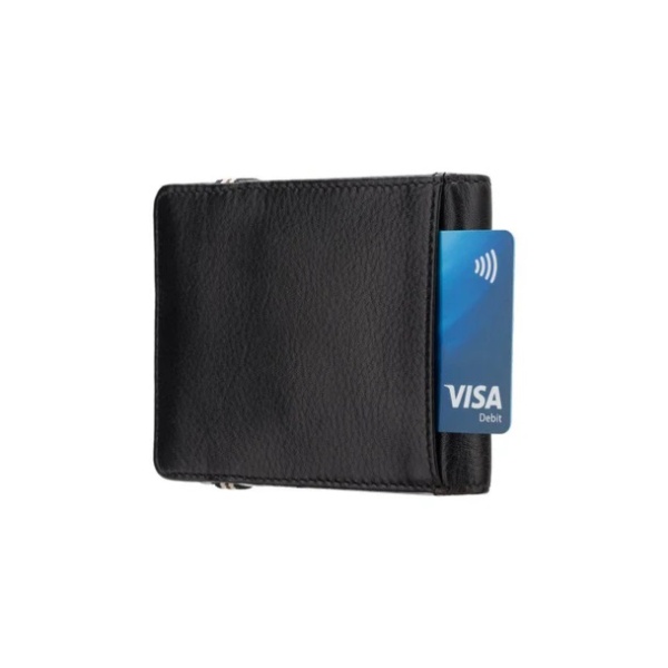 Skórzany portfel męski z opaską Visconti BN-3 z RFID – czarny