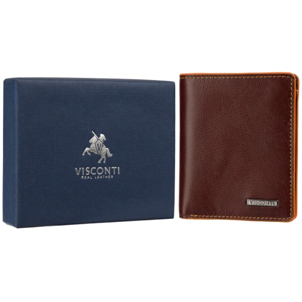 Mała skórzana banknotówka męska Visconti ALP-92 brązowa