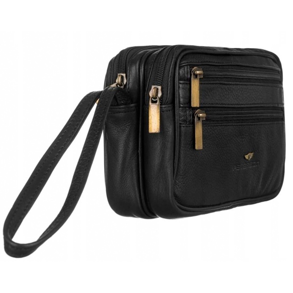 Pojemna skórzana saszetka męska na nadgarstek PETERSON