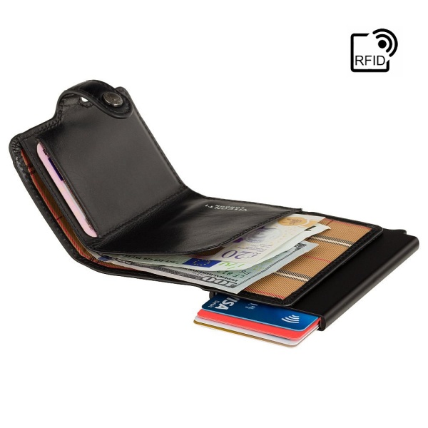 Mini banknotówka męska skórzana z podajnikiem kart Visconti