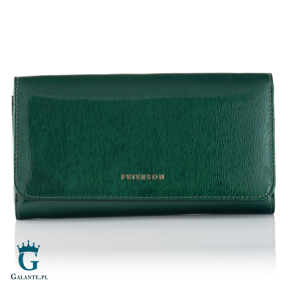 Skórzany Lakierowany Portfel Damski PETERSON 421077 – zielony