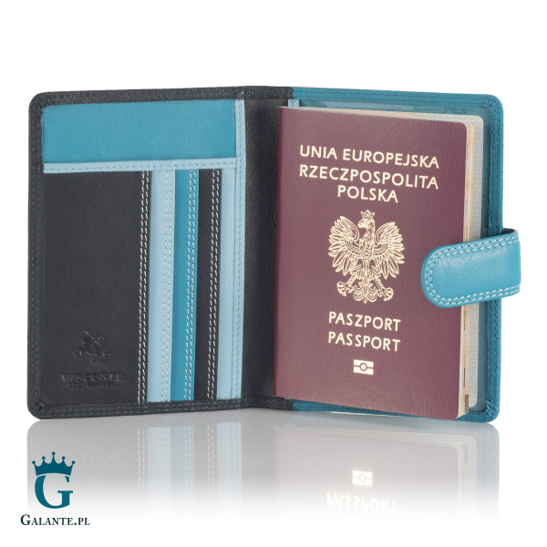 Kolorowe skórzane etui na paszport Visconti RB-75 RFID – niebieski