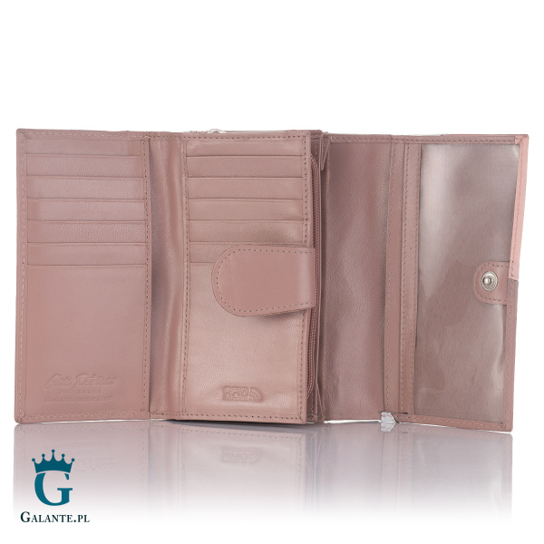 Zgrabny Skórzany Portfel Damski PETERSON Różowy
