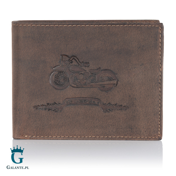 Brązowy skórzany portfel dla motocyklisty PETERSON 304BIKE z RFID