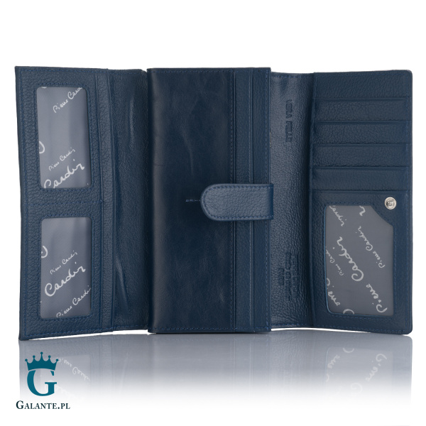 Duży portfel damski ze skóry włoskiej Pierre Cardin 06 ITALY 102 – granatowy