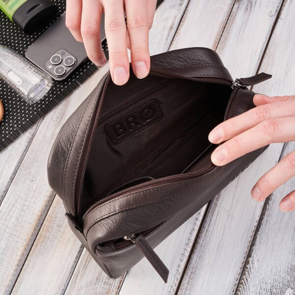 G-22MNBR,6 Skórzana kosmetyczka męska Brodrene G-22 Brązowa