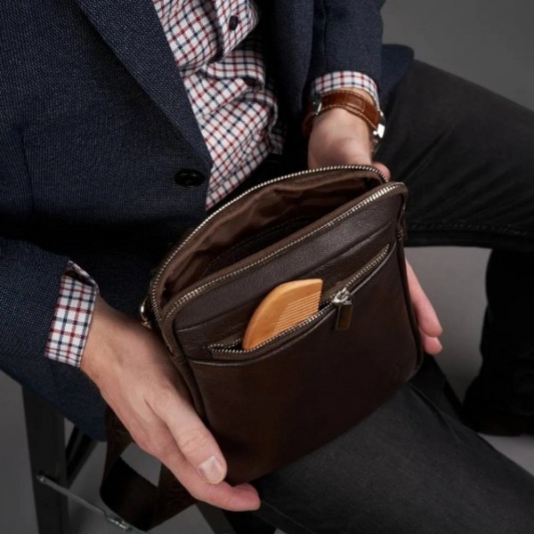 Mała skórzana saszetka męska Brodrene G-02 ciemny brąz