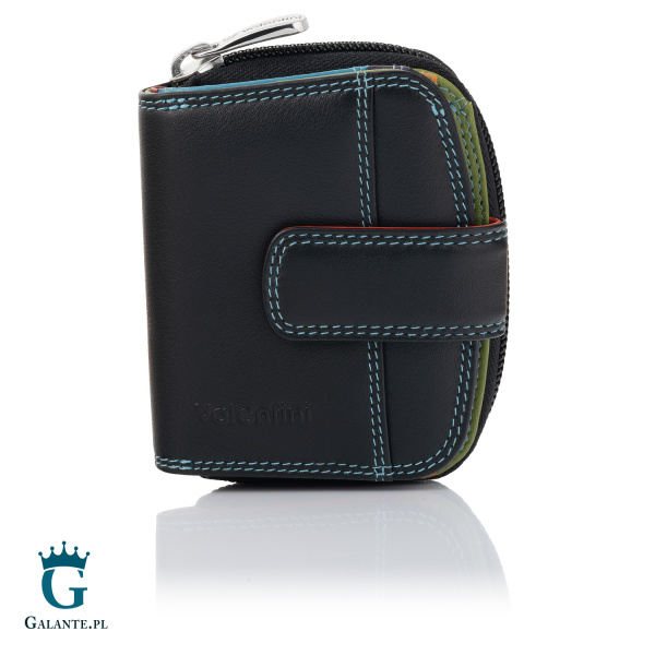Kolorowy skórzany portfelik damski Valentini czarny