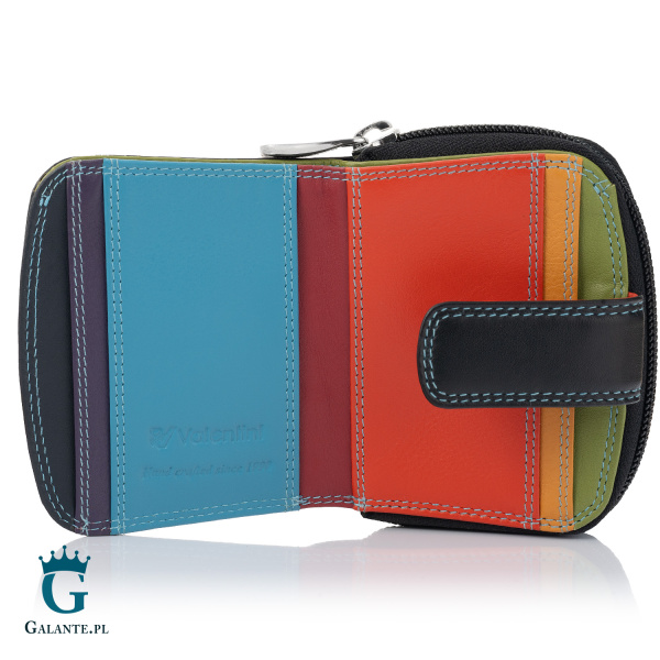 Kolorowy skórzany portfelik damski Valentini czarny
