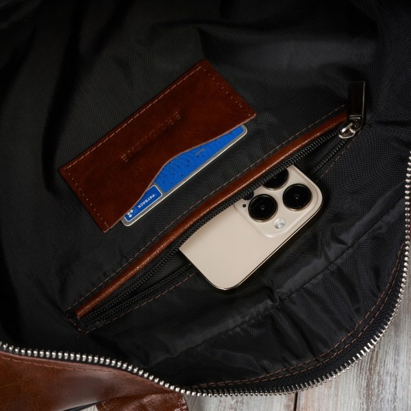 Torba na laptop z gładkiej skóry licowej Brodrene jasny brąz