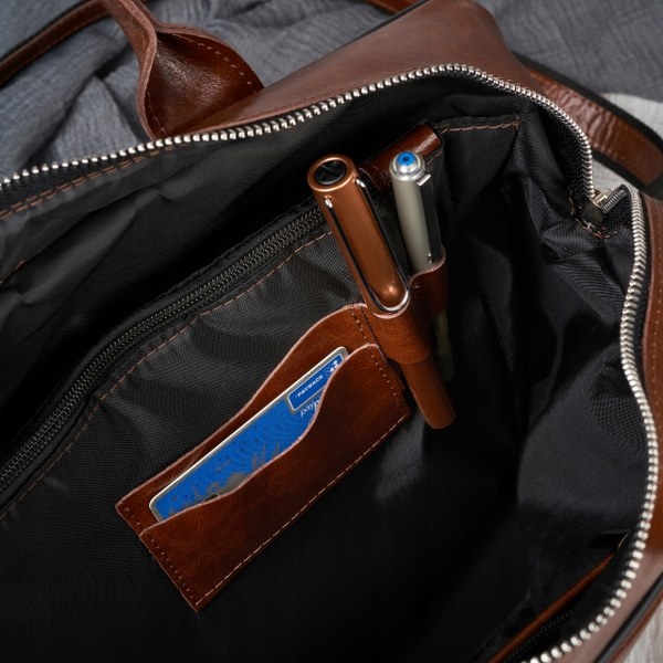 Torba na laptop z gładkiej skóry licowej Brodrene jasny brąz