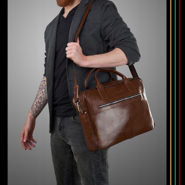 Torba na laptop z gładkiej skóry licowej Brodrene R05 jasny brąz