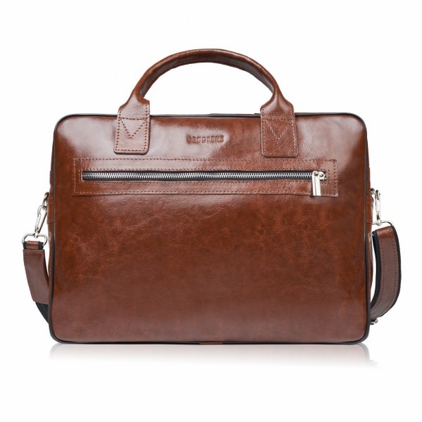 Torba na laptop z gładkiej skóry licowej Brodrene R05 jasny brąz