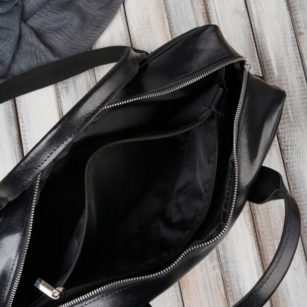 9901-BLACK,5 Torba na laptop z gładkiej skóry licowej Brodrene czarna