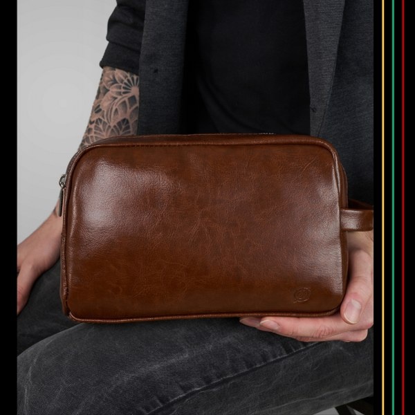 Skórzana kosmetyczka męska Brodrene KL01 Jasny Brąz