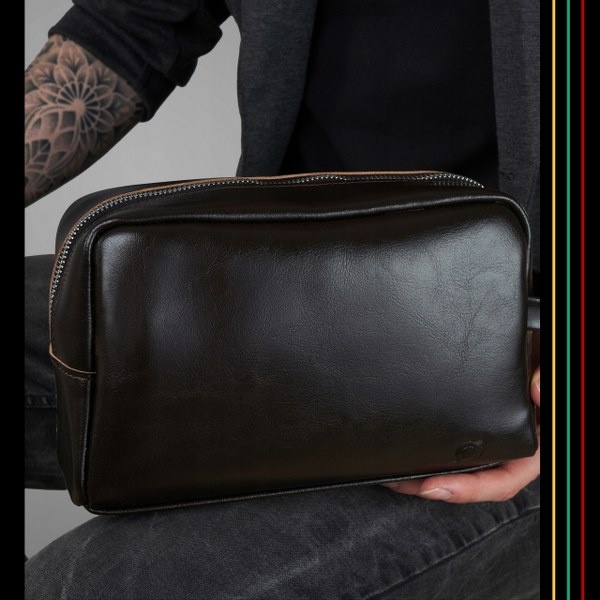 Skórzana kosmetyczka męska Brodrene KL01 Ciemny Brąz