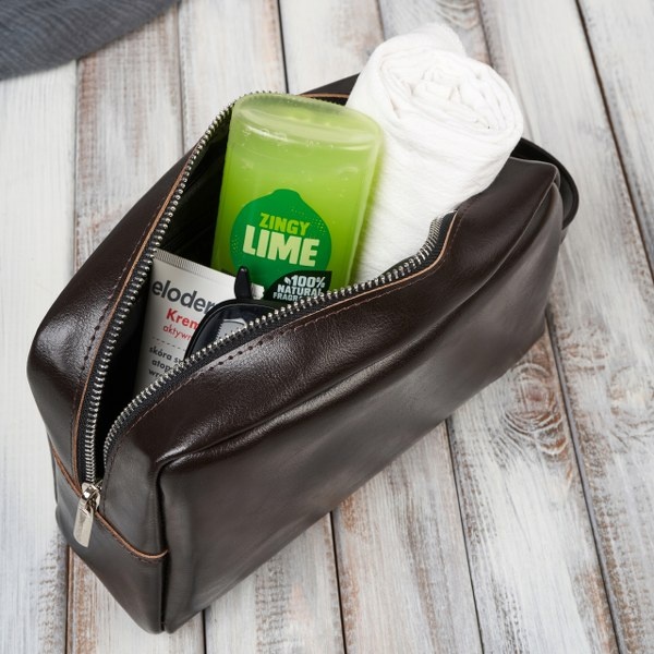Skórzana kosmetyczka męska Brodrene KL01 Ciemny Brąz