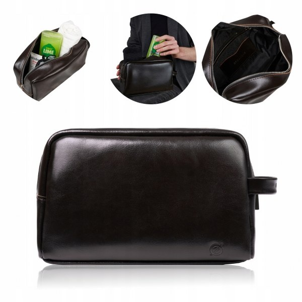 Skórzana kosmetyczka męska Brodrene KL01 Ciemny Brąz