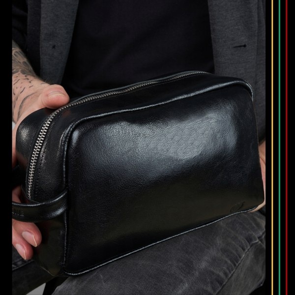 Skórzana kosmetyczka męska Brodrene KL01 Czarna