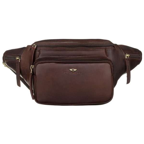 Duża nerka lub saszetka męska z brązowej skóry naturalnej PETERSON BP001