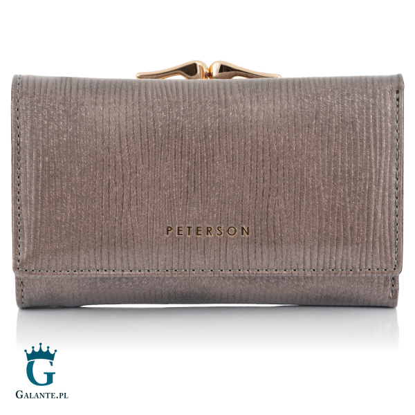 Szary portfel z prążkowanej skóry naturalnej PETERSON 55020-PR
