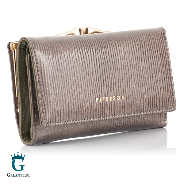 Szary portfel z prążkowanej skóry naturalnej PETERSON 55020-PR